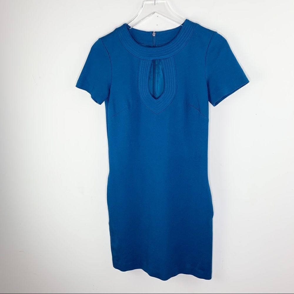 TRINA TURK Peacock‎ Blue Shift Dress Keyhole Front